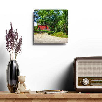 U R There Photography Caro Hidden Red Rustic Farmhouse Acrylic Analog Wall Clock