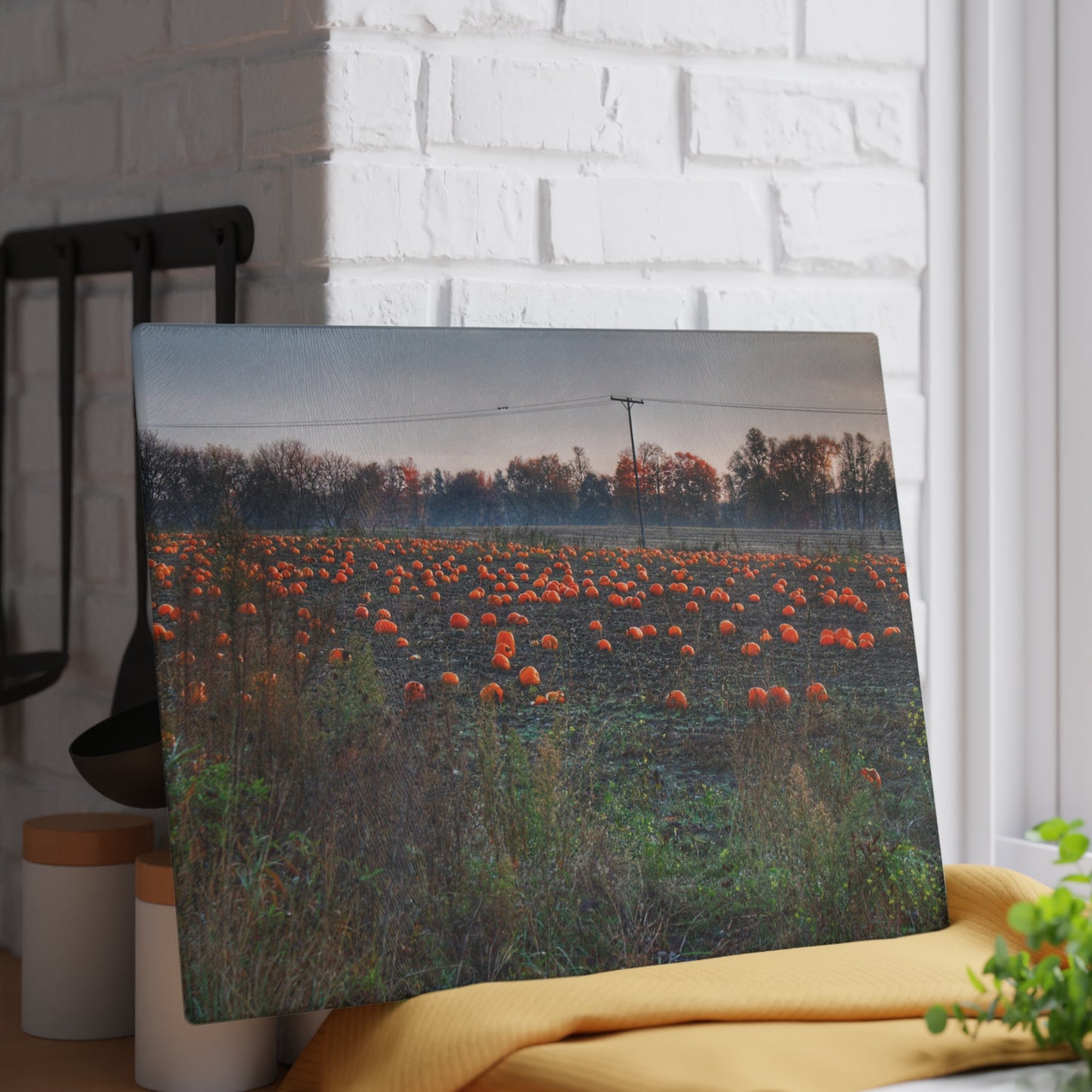 U R There Photography Five Lakes Pumpkins Rustic Farmhouse Tempered-Glass Cutting Board