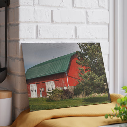 U R There Photography McAlpine Hidden Red Rustic Farmhouse Tempered-Glass Cutting Board
