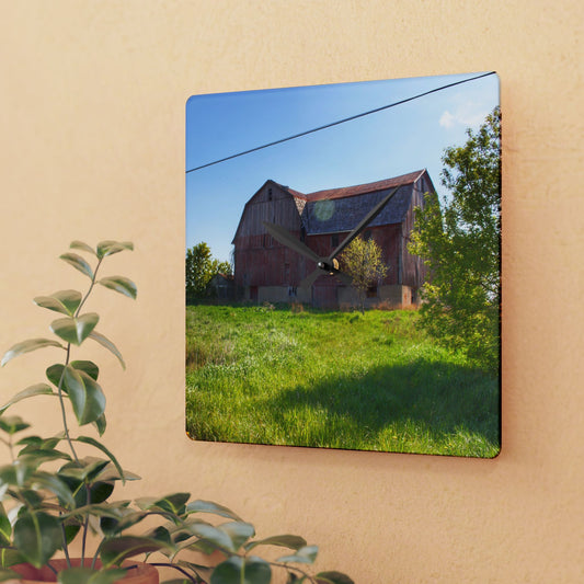U R There Photography Leslie Road Red I Rustic Farmhouse Acrylic Analog Wall Clock