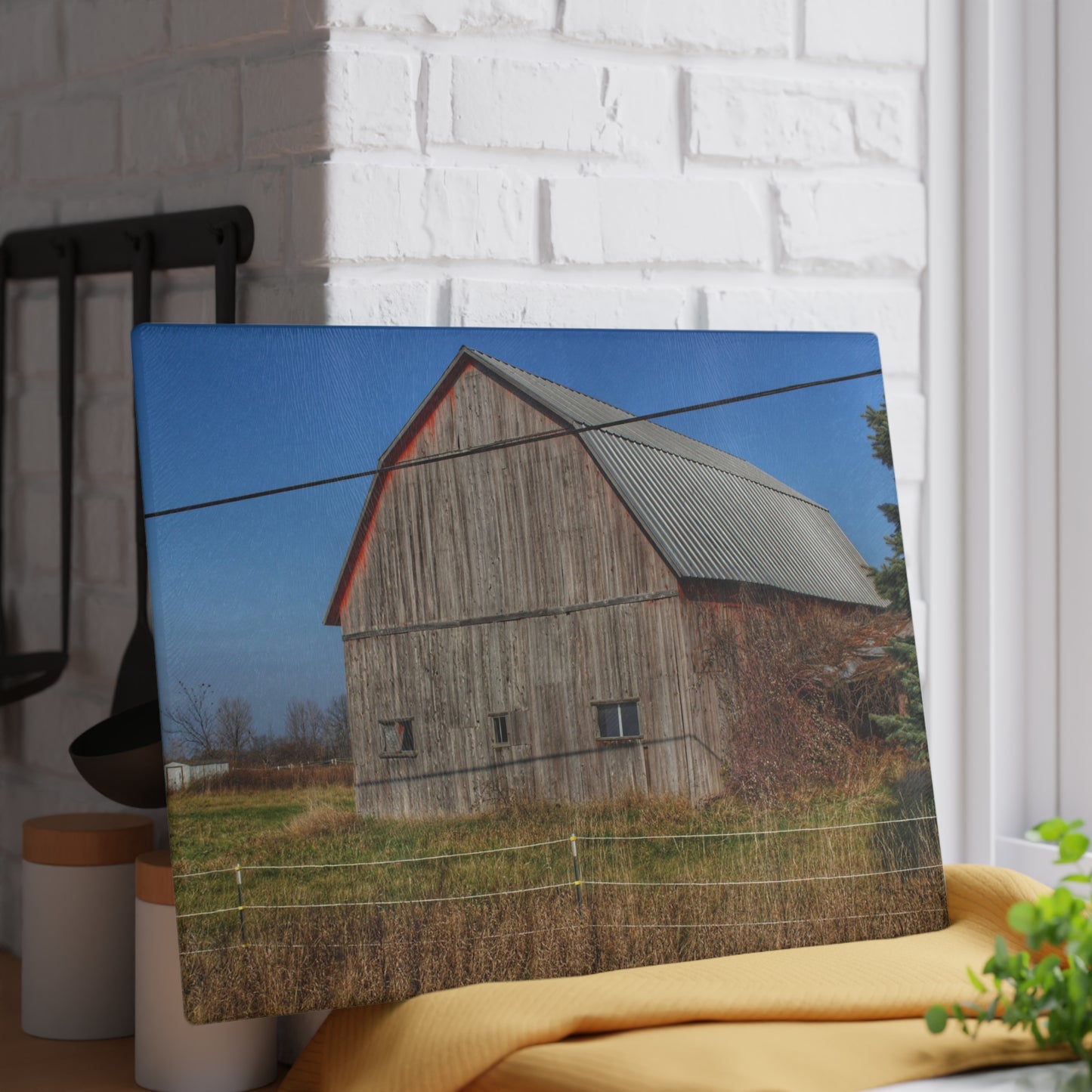 U R There Photography Dodge Road Grey I Rustic Farmhouse Tempered-Glass Cutting Board