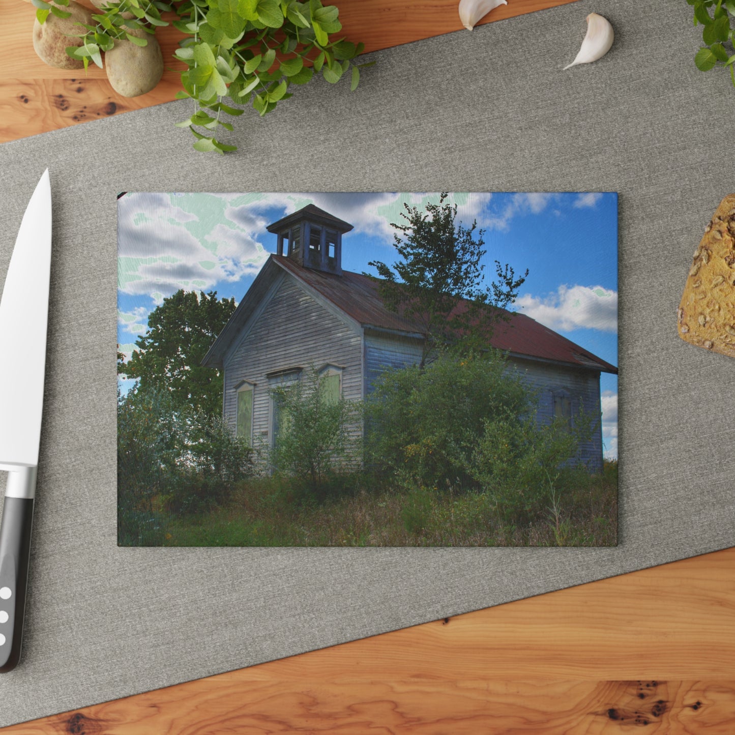 U R There Photography Mound Road Schoolhouse Rustic Farmhouse Tempered-Glass Cutting Board