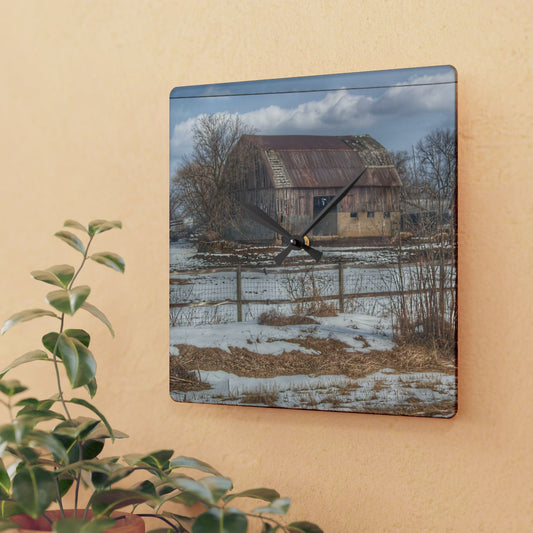 U R There Photography Babcock Road Red Rustic Farmhouse Acrylic Analog Wall Clock