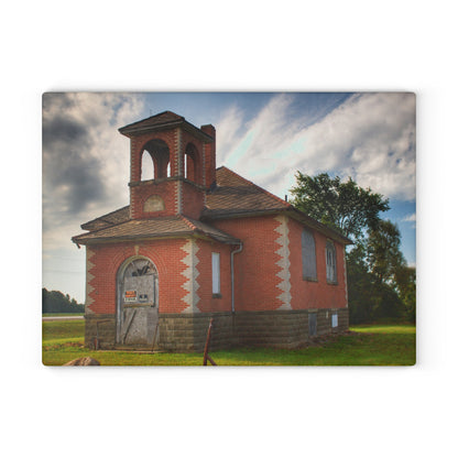 U R There Photography North Grove Road Schoolhouse I Rustic Farmhouse Tempered-Glass Cutting Board