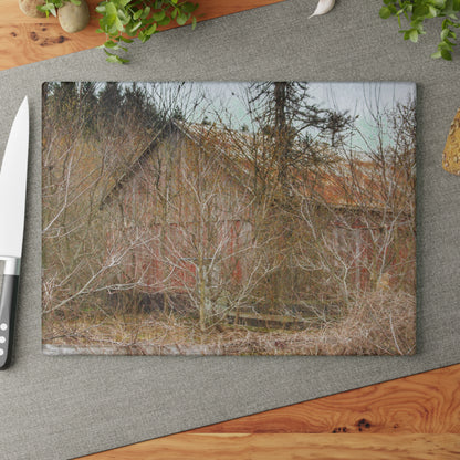 U R There Photography Klam Road Hidden Gable Red Rustic Farmhouse Tempered-Glass Cutting Board