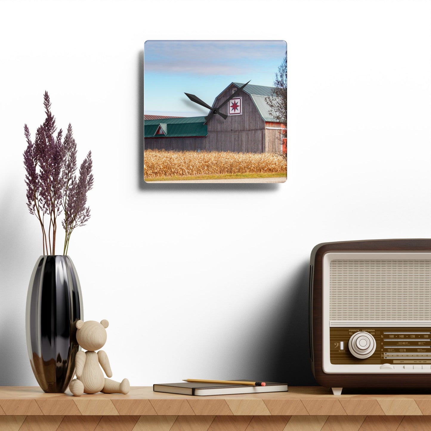 U R There Photography Frankenmuth Greys Rustic Farmhouse Acrylic Analog Wall Clock