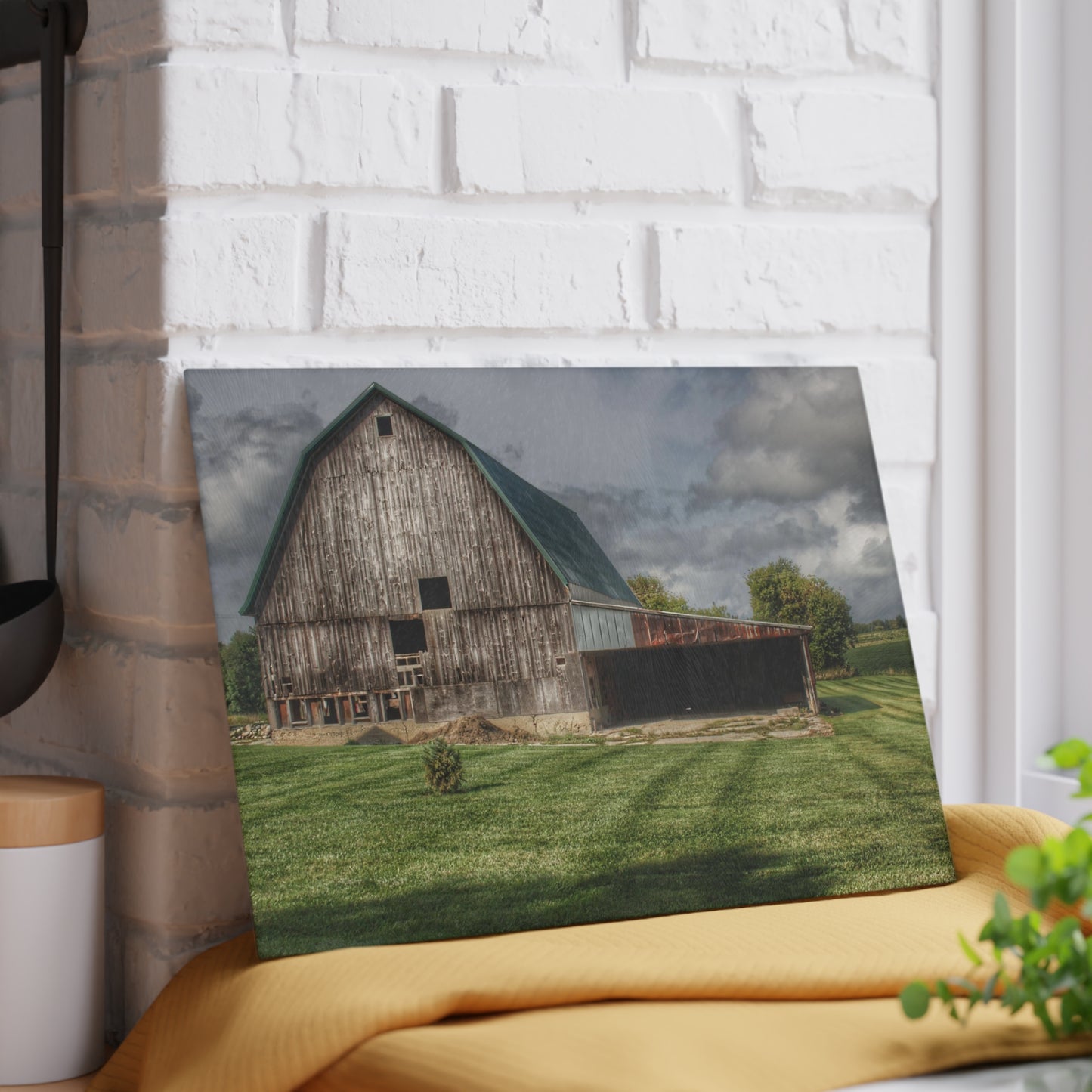 U R There Photography Bishop Grey II Rustic Farmhouse Tempered-Glass Cutting Board 11"x 15"