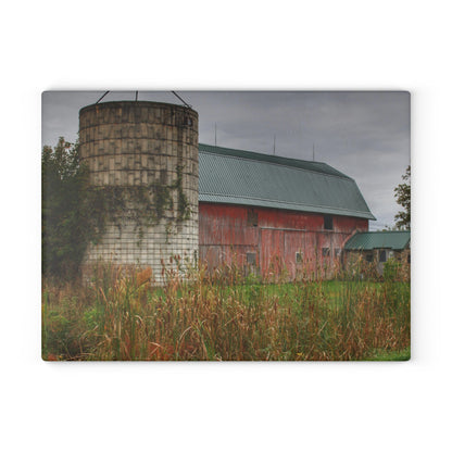 U R There Photography Plumb Creek Road Red II Rustic Farmhouse Tempered-Glass Cutting Board