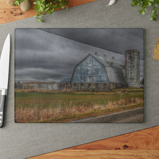 U R There Photography Daley Road Grey IV Rustic Farmhouse Tempered-Glass Cutting Board