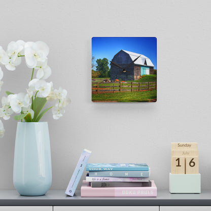 U R There Photography Harris Road Fieldstone Grey Rustic Farmhouse Acrylic Analog Wall Clock