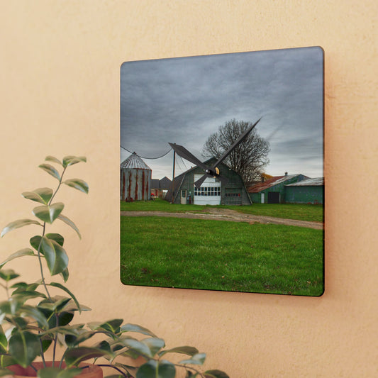 U R There Photography Hough Road Green Quonset IV Rustic Farmhouse Acrylic Analog Wall Clock