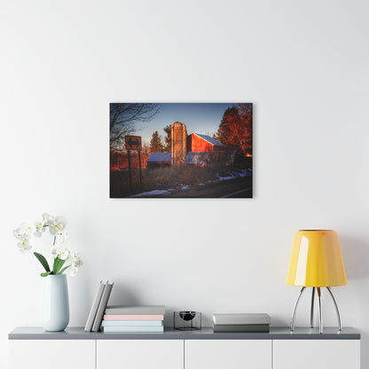 U R There Photography Mount Morris Road Reds and Silo in Winter Rustic Farmhouse Acrylic Wall Print