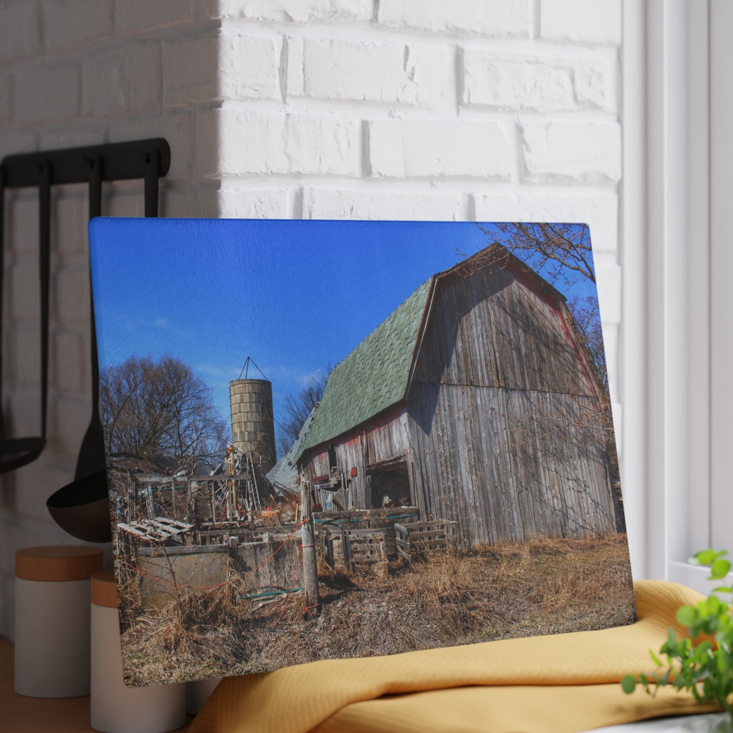 U R There Photography Romeo Plank Road Forgotten Greys Rustic Farmhouse Tempered-Glass Cutting Board 8"x 11"