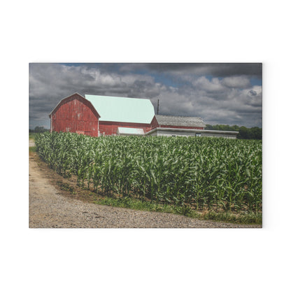 U R There Photography Millington Road Reds Rustic Farmhouse Tempered-Glass Cutting Board