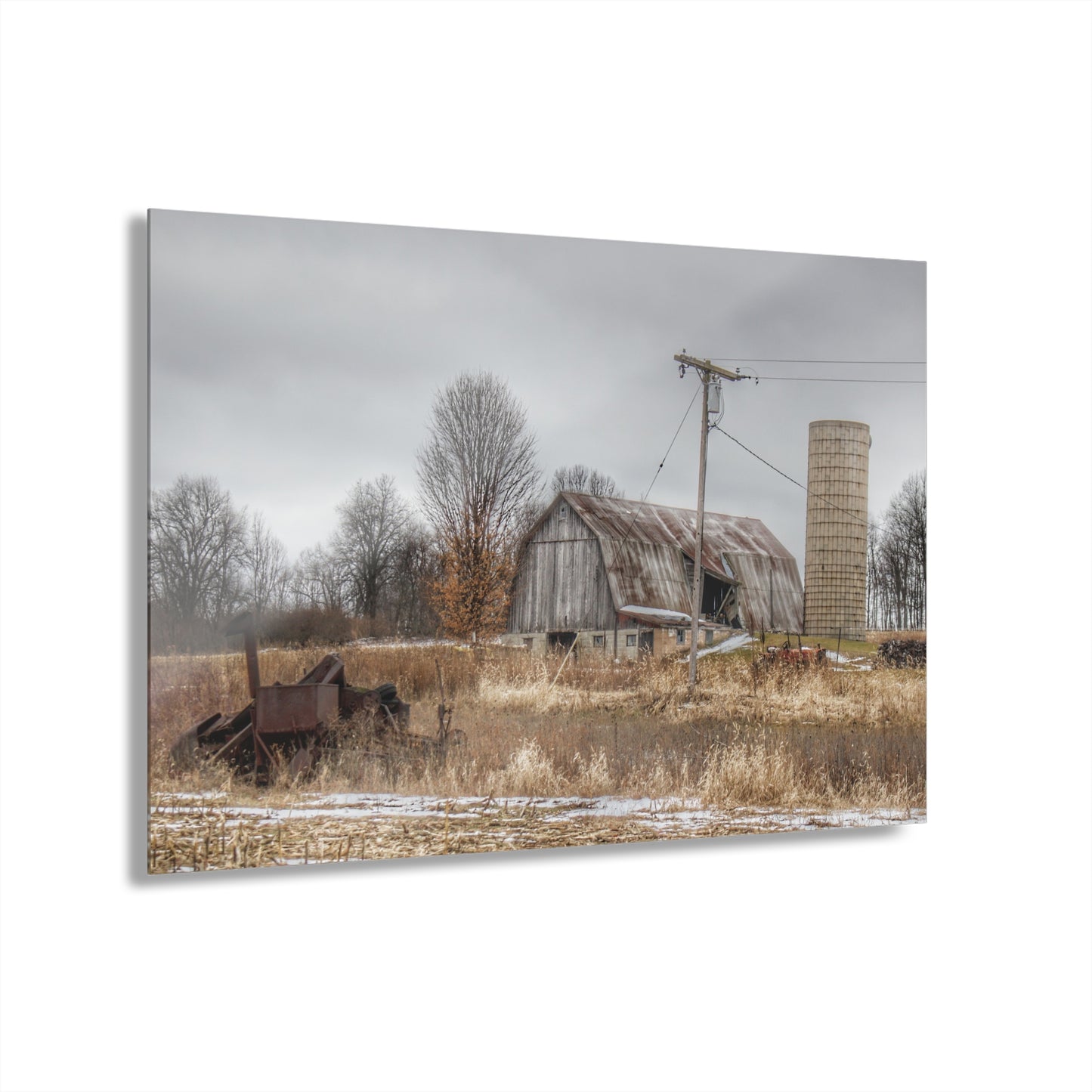 U R There Photography Norway Lake Road Grey Rustic Farmhouse Acrylic Wall Print
