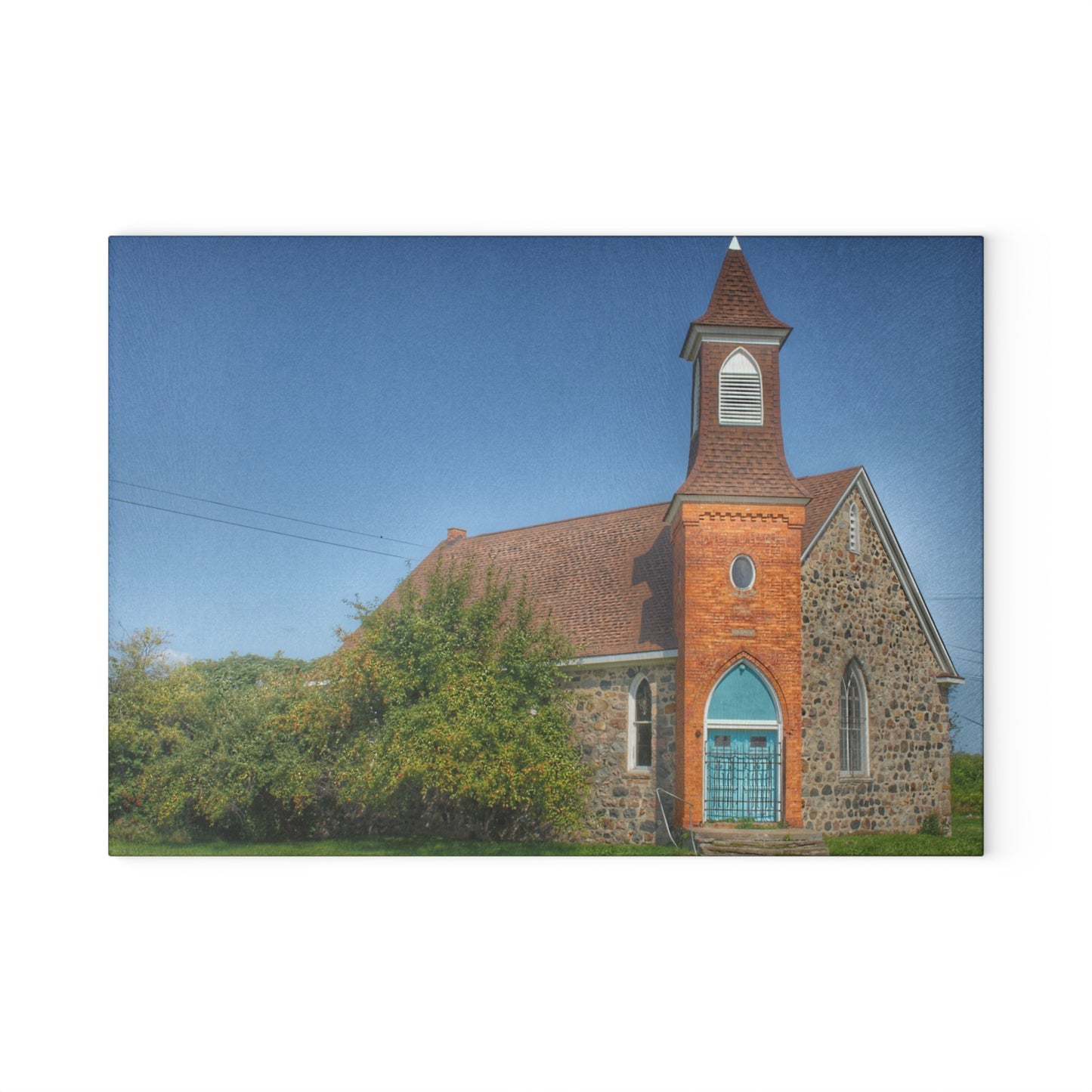 U R There Photography Mayville Church of the Past Rustic Farmhouse Tempered-Glass Cutting Board