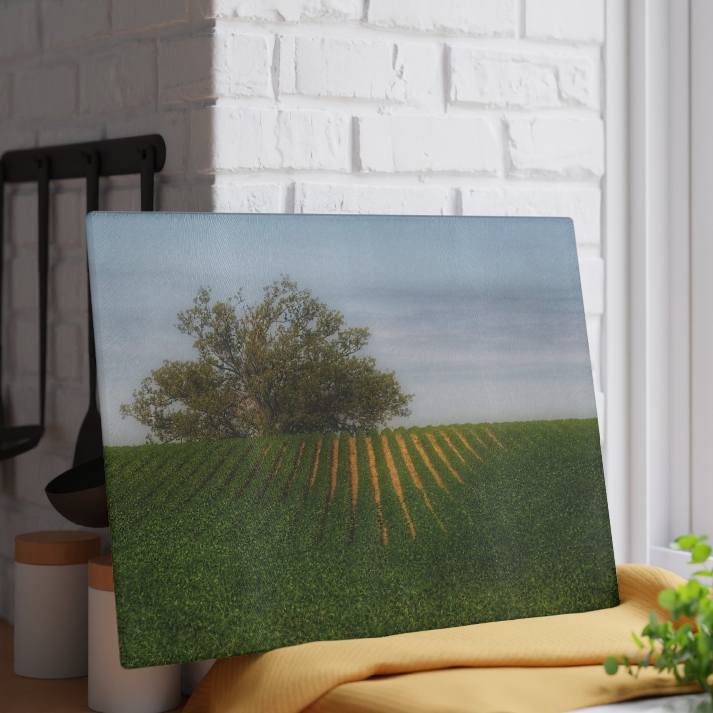 U R There Photography Tree Overlooking Farm Field Rustic Farmhouse Tempered-Glass Cutting Board