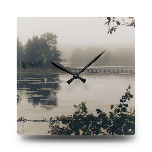 Bridge in Fog Rustic Farmhouse Acrylic Analog Wall Clock 10.75'' × 10.75'' (Square)