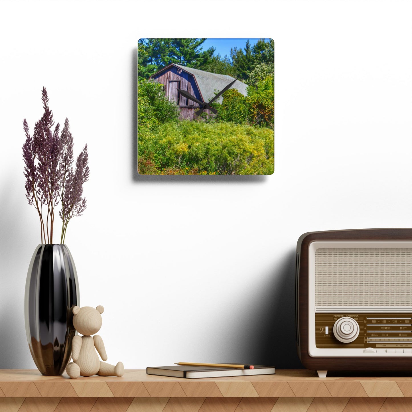U R There Photography Saginaw Road Hidden Grey Rustic Farmhouse Acrylic Analog Wall Clock