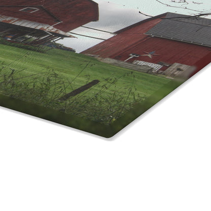 U R There Photography Bishop Road Reds II Rustic Farmhouse Tempered-Glass Cutting Board 8"x 11"