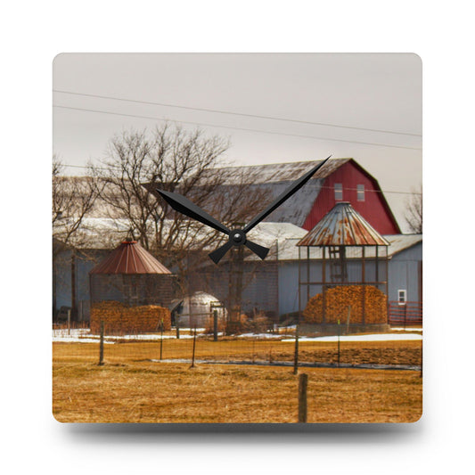 Hidden Red Rustic Farmhouse Acrylic Analog Wall Clock 10.75'' × 10.75'' (Square)