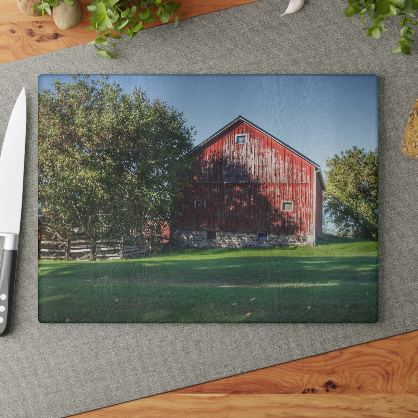 Barn Boutique Rustic Tempered-Glass Cutting Board| Five Lakes Red III