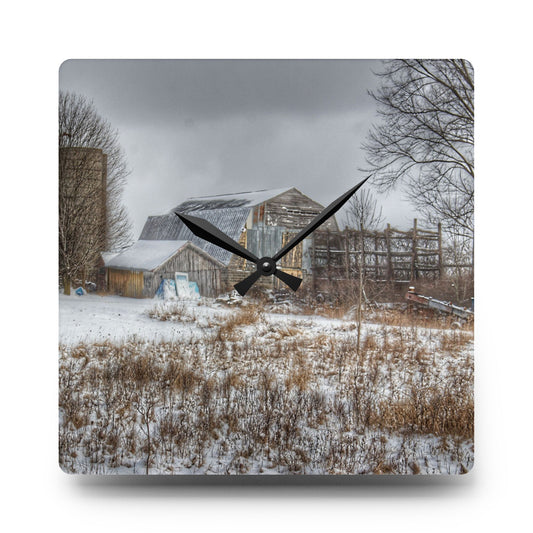 Vermilya Grey and Silo Rustic Farmhouse Acrylic Analog Wall Clock 10.75'' × 10.75'' (Square)