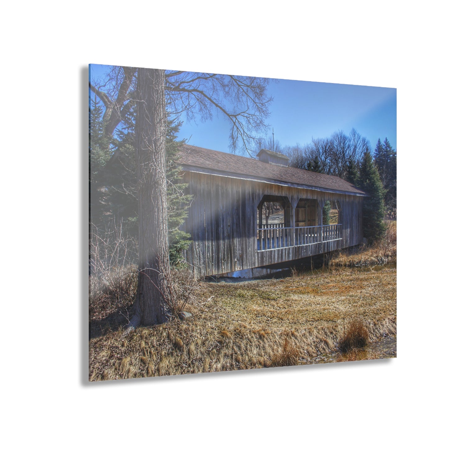 U R There Photography Covered Bridge of Campground Road I Rustic Farmhouse Acrylic Wall Print