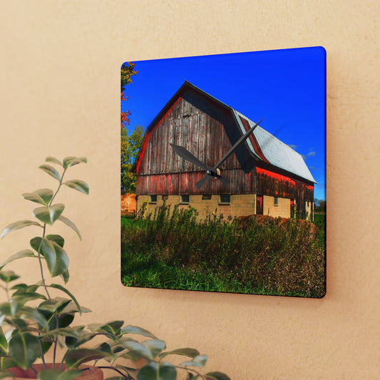 U R There Photography Byington Road Red II Rustic Farmhouse Acrylic Analog Wall Clock