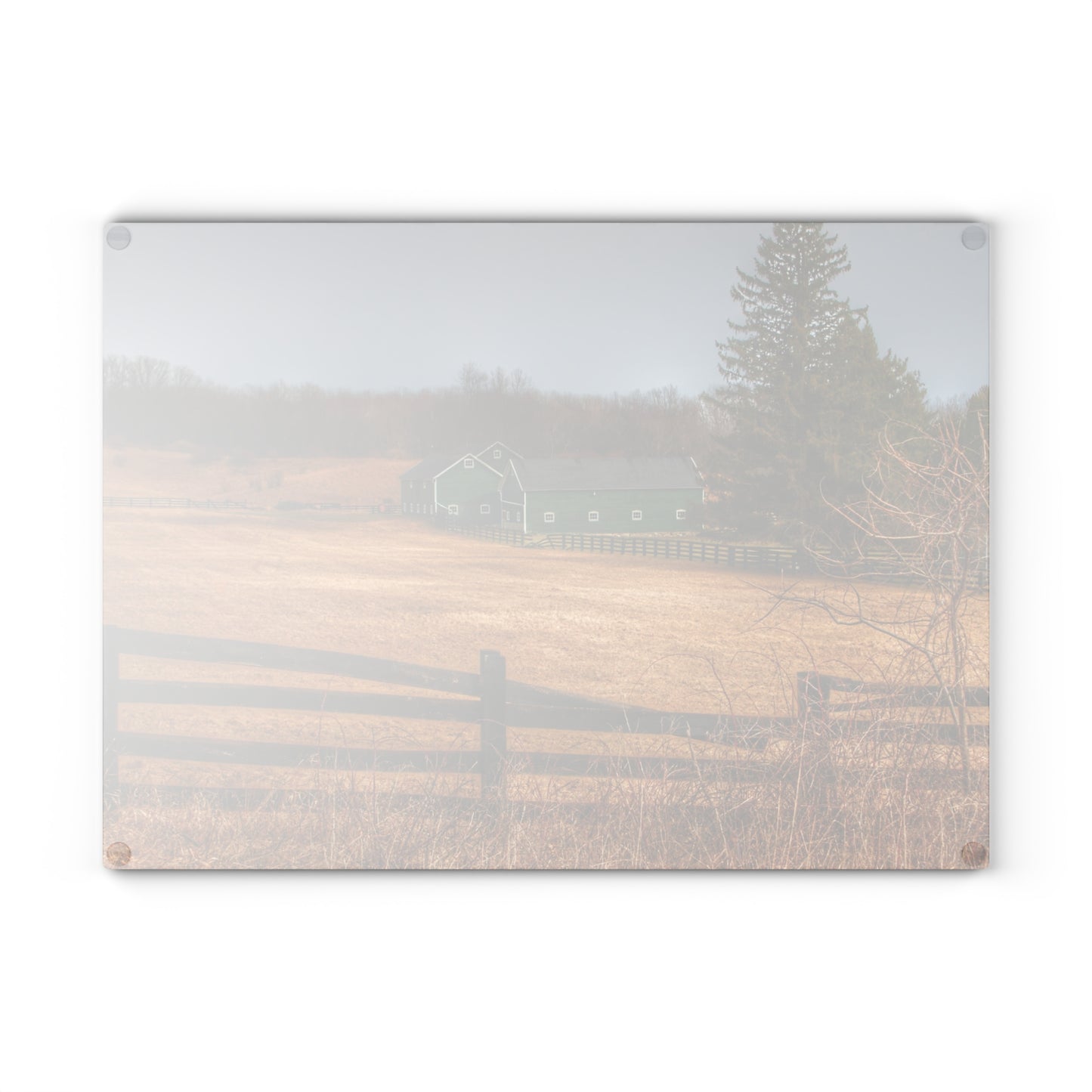 U R There Photography Green Barns and Broken Fences Rustic Farmhouse Tempered-Glass Cutting Board