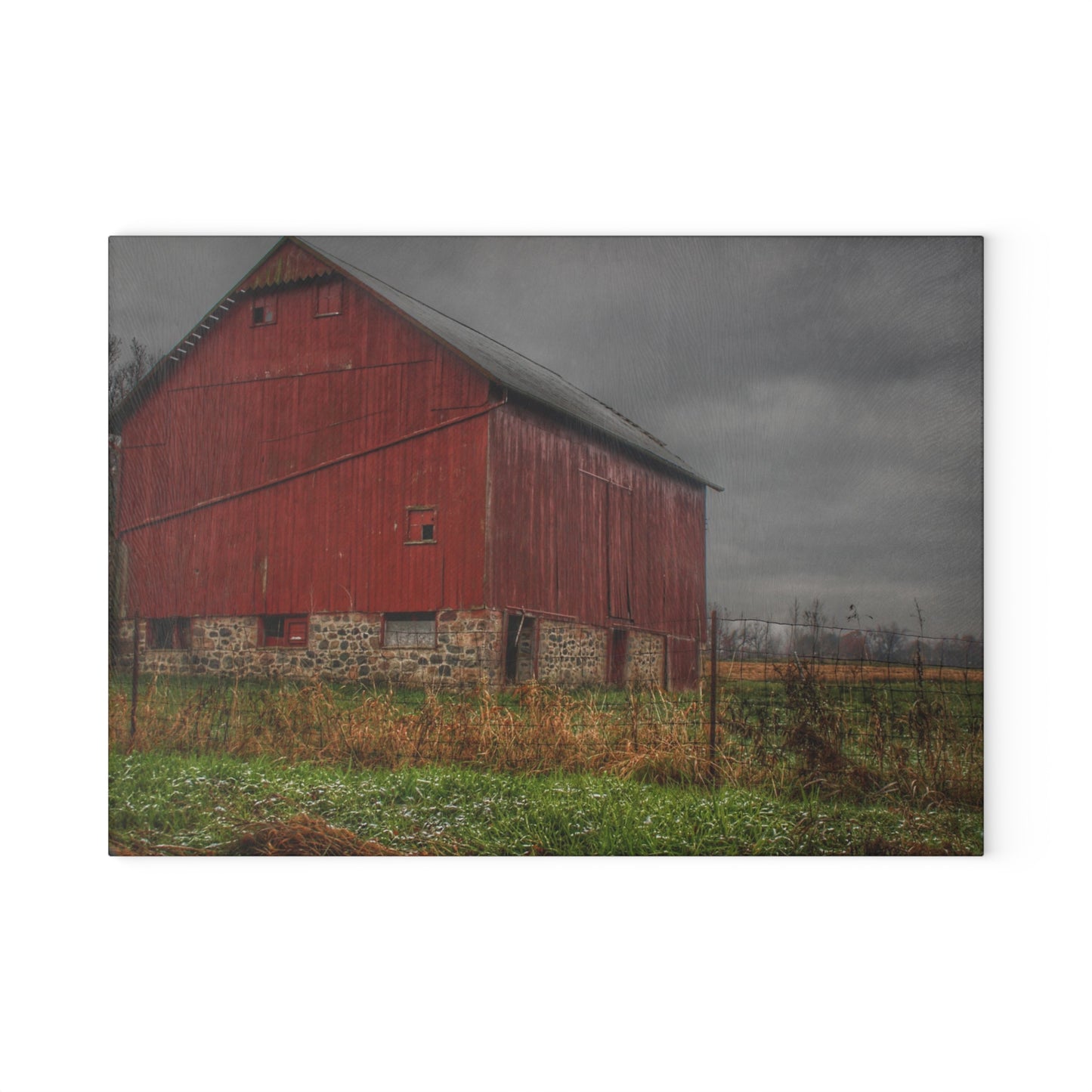 U R There Photography Bowers Road Red III Rustic Farmhouse Tempered-Glass Cutting Board
