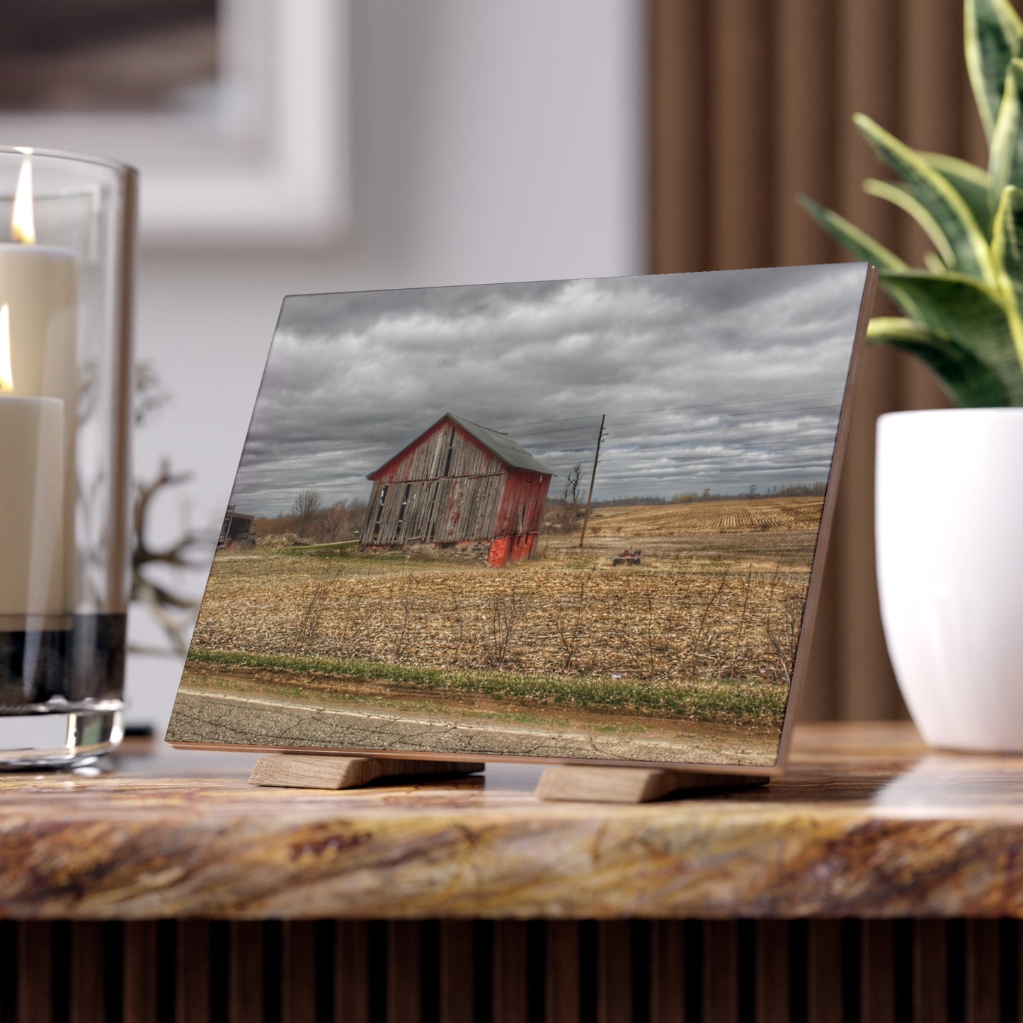U R There Photography Barnes Road Little Red III Rustic Farmhouse Decorative Ceramic Tile