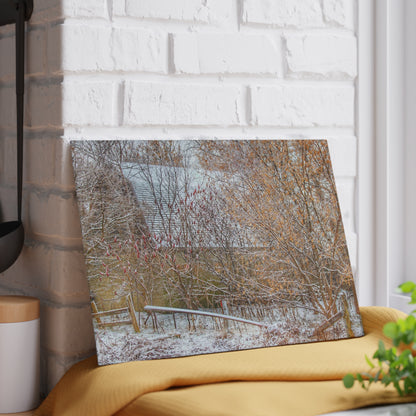 U R There Photography Dryden Road Hidden Winter Grey Rustic Farmhouse Tempered-Glass Cutting Board