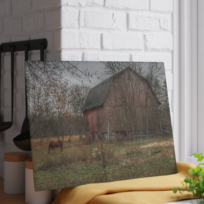 U R There Photography Blair Road Barn and Horse Rustic Farmhouse Tempered-Glass Cutting Board