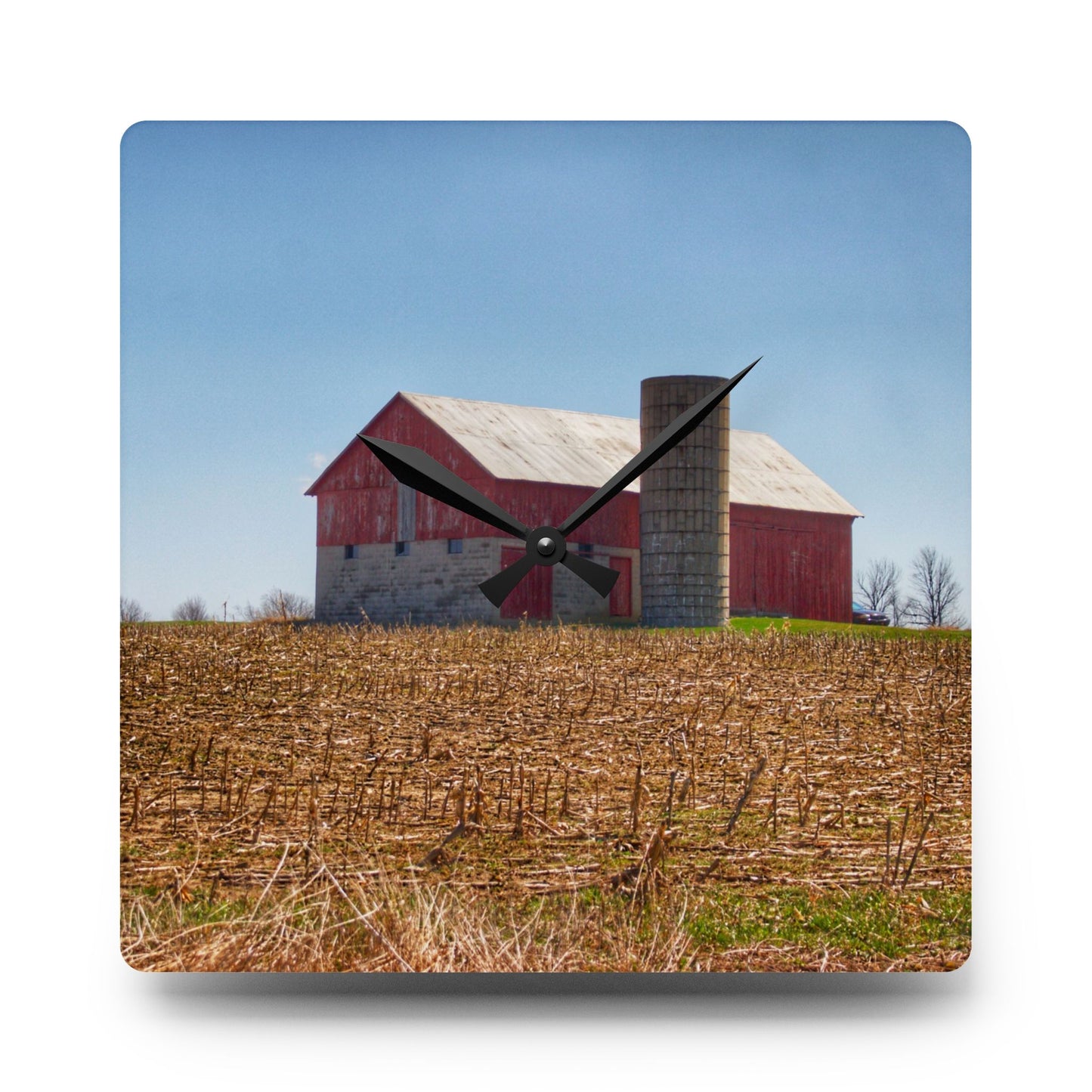 U R There Photography Lee Hill Road Block Red Rustic Farmhouse Acrylic Analog Wall Clock