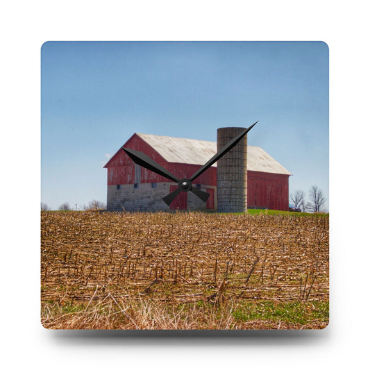 Lee Hill Road Block Red Rustic Farmhouse Acrylic Analog Wall Clock 10.75'' × 10.75'' (Square)