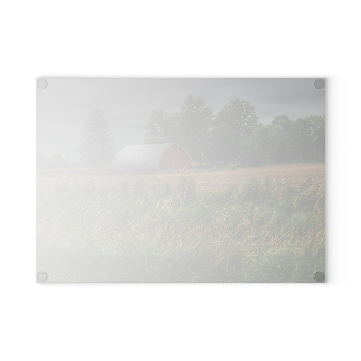 U R There Photography Mayville Road Red Quonset Rustic Farmhouse Tempered-Glass Cutting Board