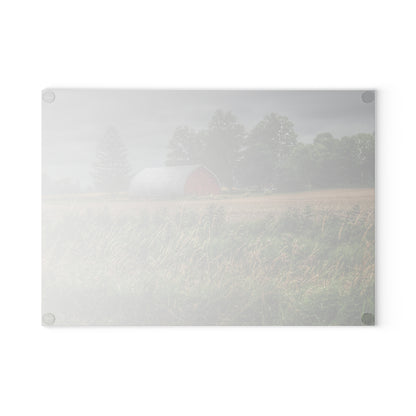 U R There Photography Mayville Road Red Quonset Rustic Farmhouse Tempered-Glass Cutting Board