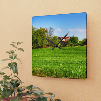 U R There Photography Deckerville Road Hidden Red Rustic Farmhouse Acrylic Analog Wall Clock