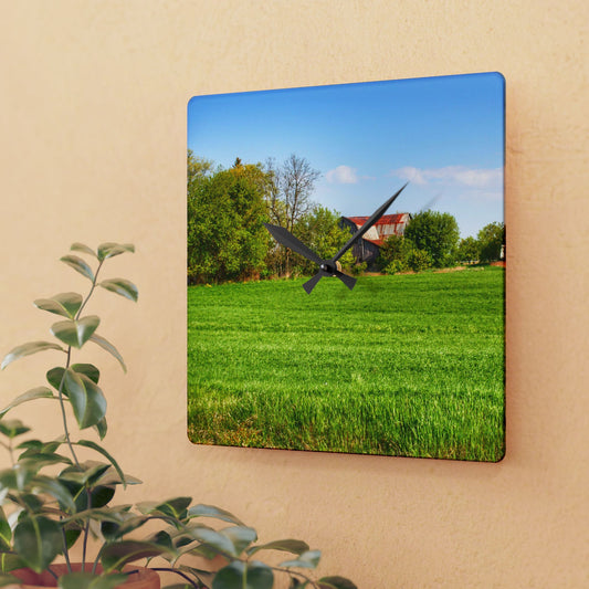 U R There Photography Deckerville Road Hidden Red Rustic Farmhouse Acrylic Analog Wall Clock