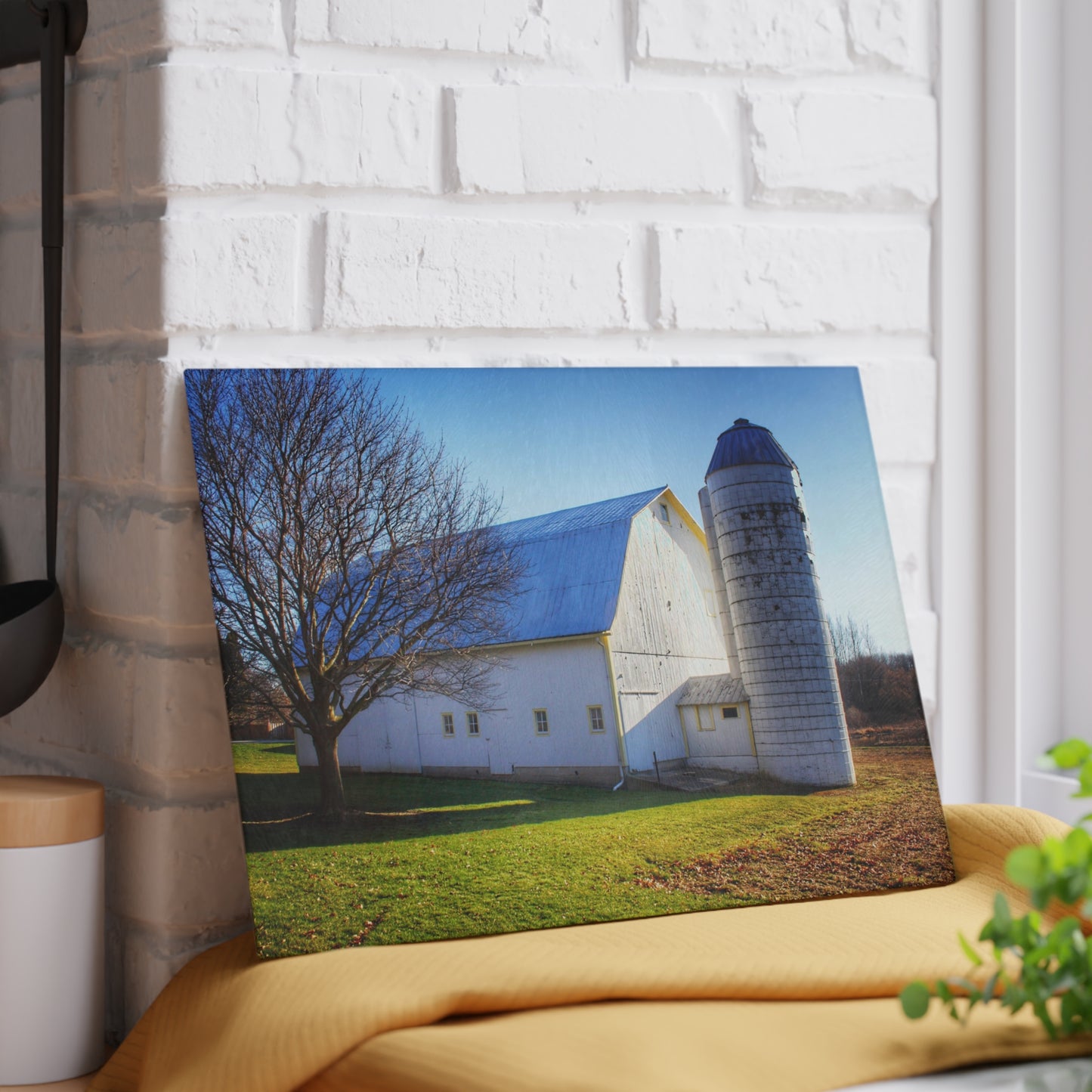 U R There Photography Elba White Rustic Farmhouse Tempered-Glass Cutting Board