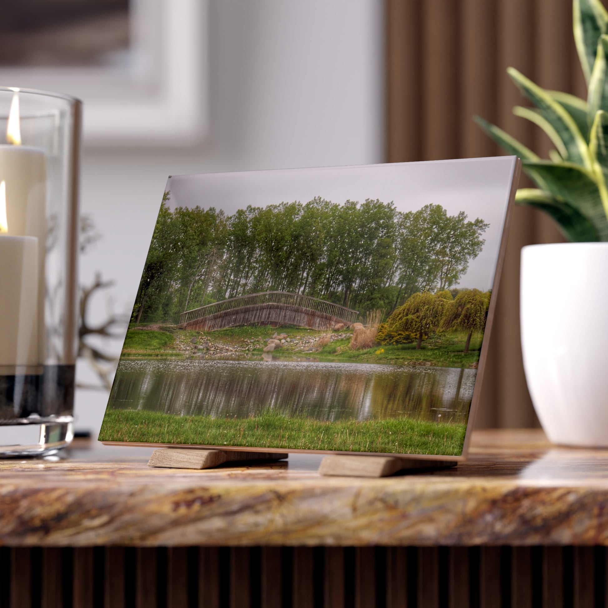 U R There Photography Bridge of Summers Road I Rustic Farmhouse Decorative Ceramic Tile 6" × 8" Glossy