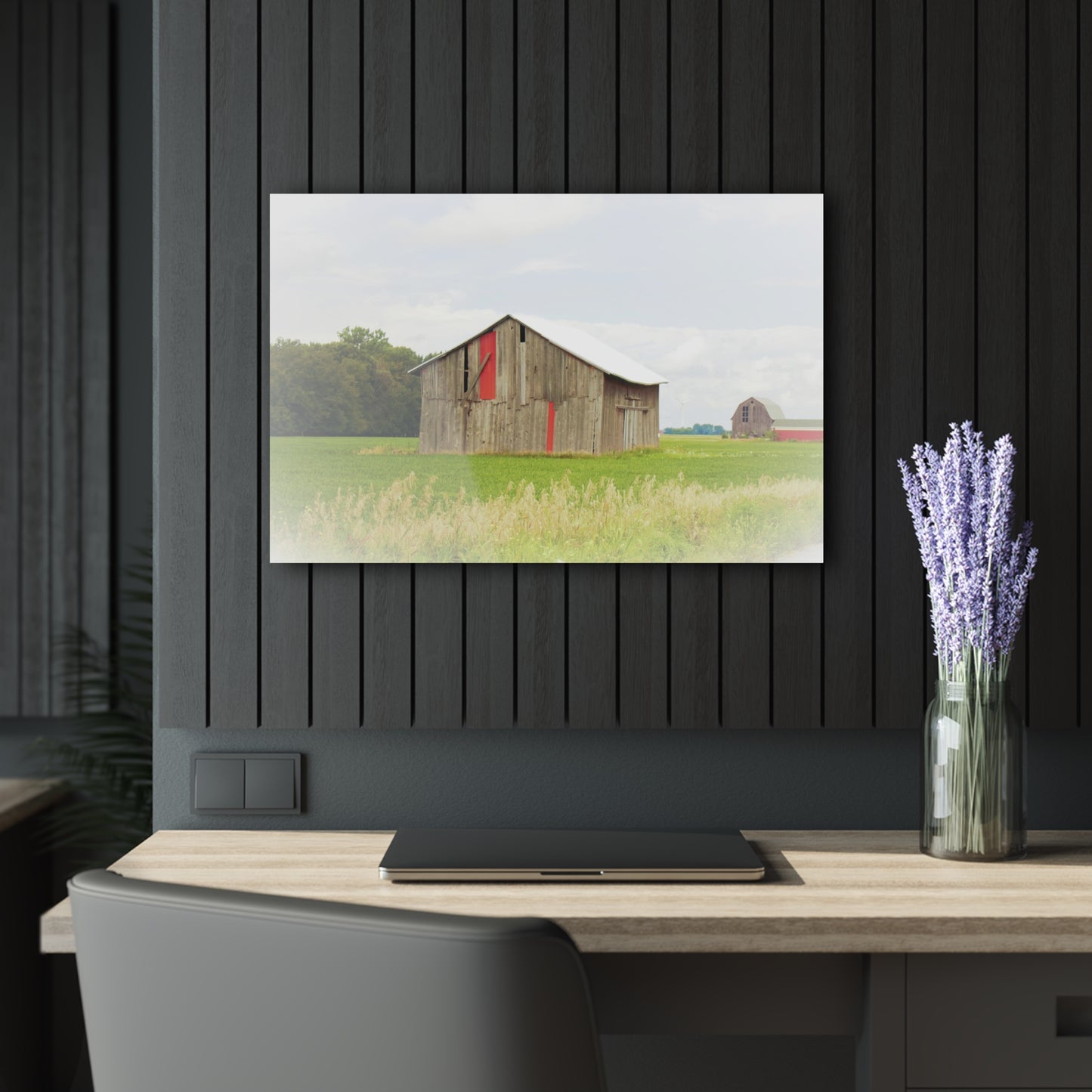 U R There Photography Square Barn with Barn in the Distance Rustic Farmhouse Acrylic Wall Print