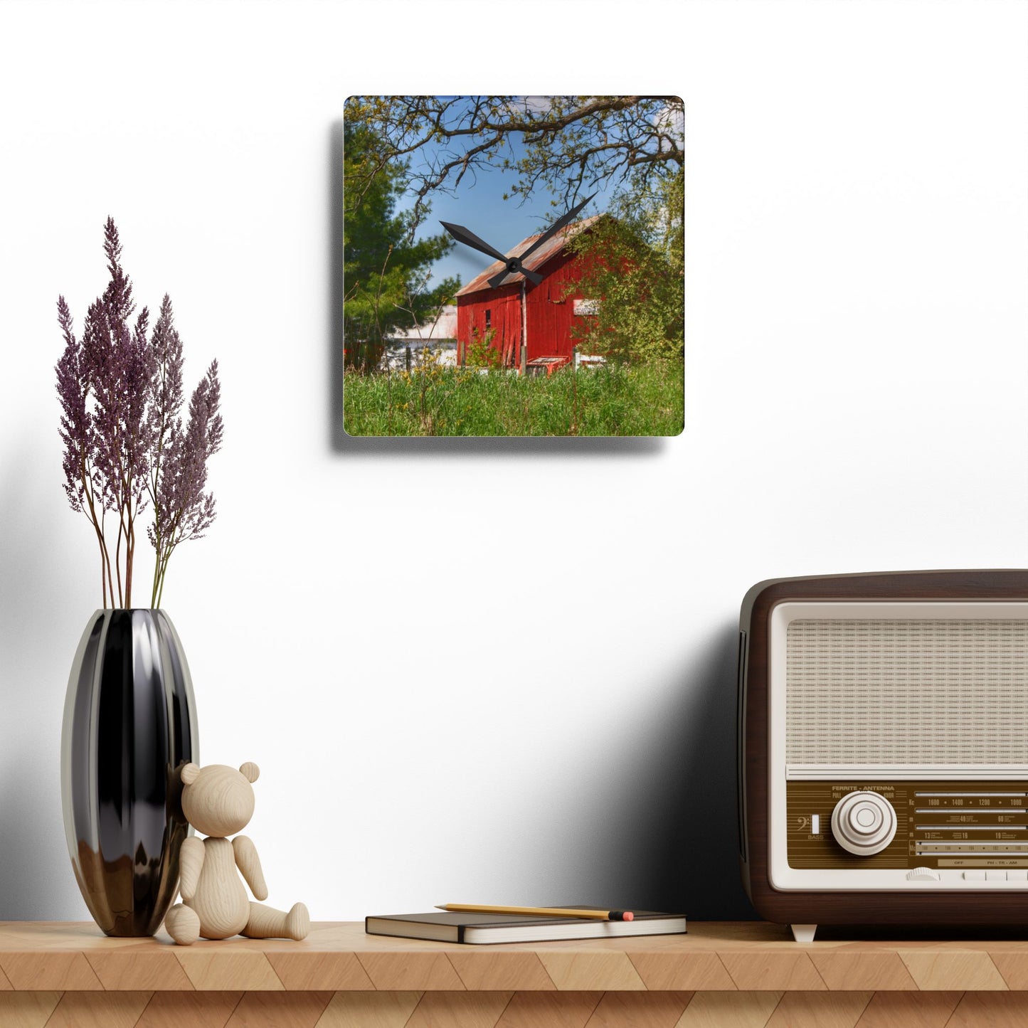 U R There Photography Bronson Lake Road Barn at the Bend Rustic Farmhouse Acrylic Analog Wall Clock
