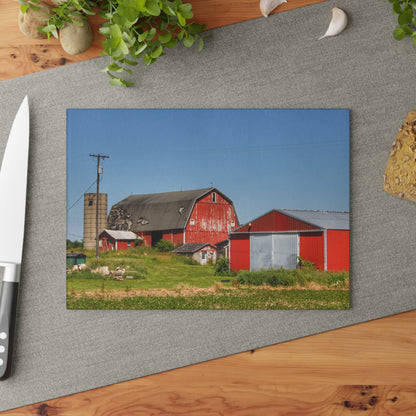 U R There Photography Greenwood Road Red I Rustic Farmhouse Tempered-Glass Cutting Board