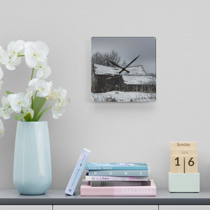 U R There Photography Grey Shacks of Mayville Rustic Farmhouse Acrylic Analog Wall Clock