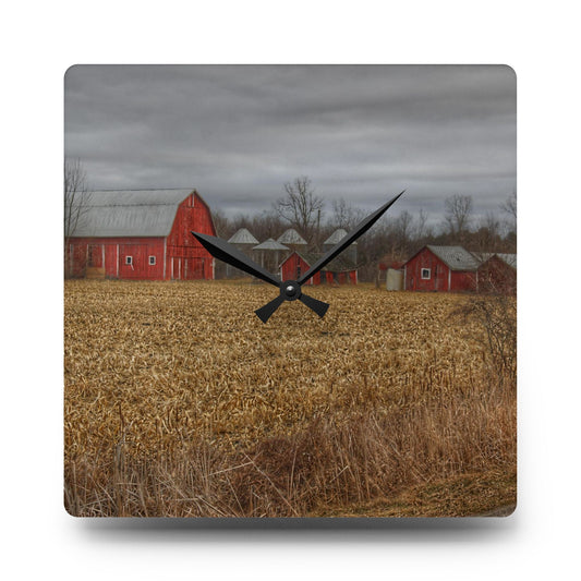 Barns of Arbela II Rustic Farmhouse Acrylic Analog Wall Clock 10.75'' × 10.75'' (Square)