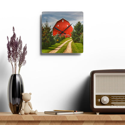U R There Photography Brown City Road Pine Red Rustic Farmhouse Acrylic Analog Wall Clock
