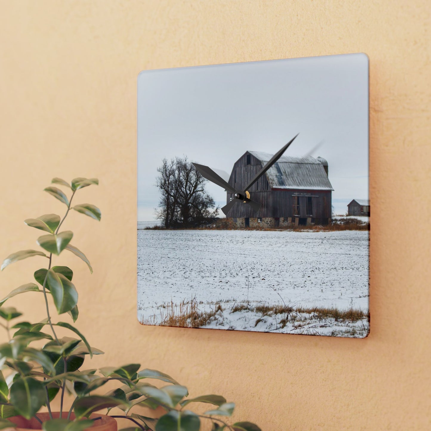 U R There Photography Frenchline Road Grey in Winter Rustic Farmhouse Acrylic Analog Wall Clock