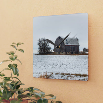 U R There Photography Frenchline Road Grey in Winter Rustic Farmhouse Acrylic Analog Wall Clock